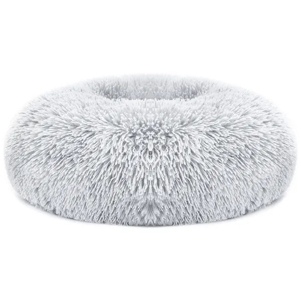 Gray fluffy donut bed