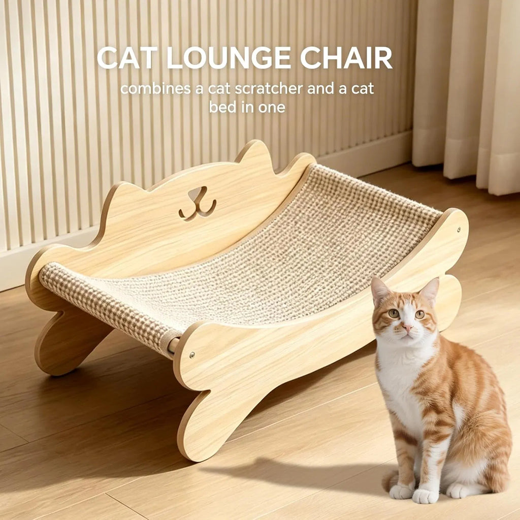 Cat Hammock Bed with Wood Frame & Sisal Scratcher