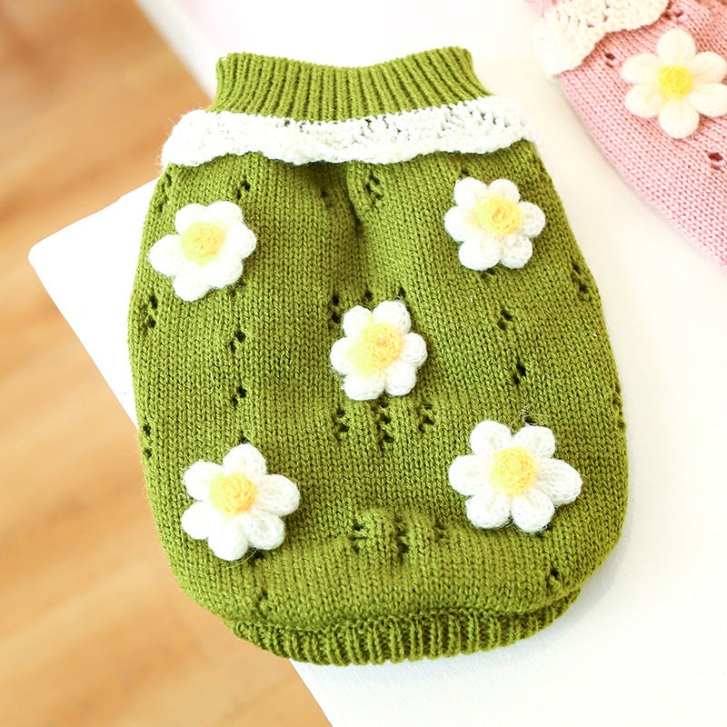 Green flower knit dog sweater