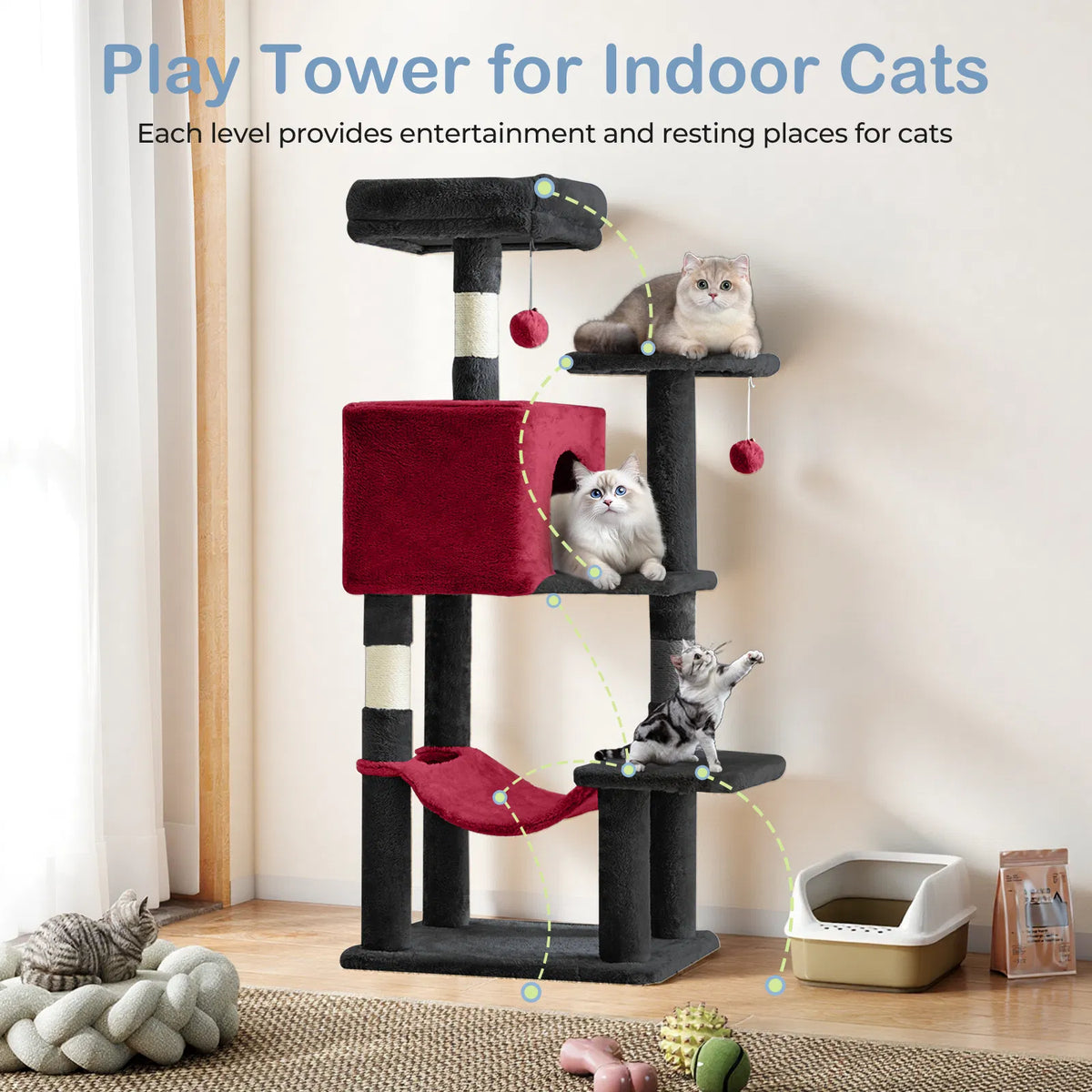Play tower for indoor cats