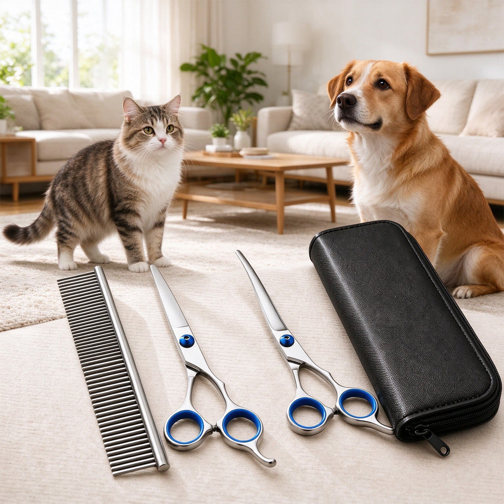 4-in-1 Pet Grooming Scissors Kit with Comb & Case