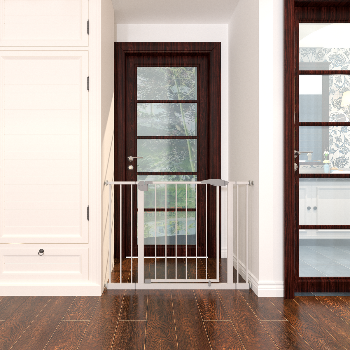 Pet gate in a doorway