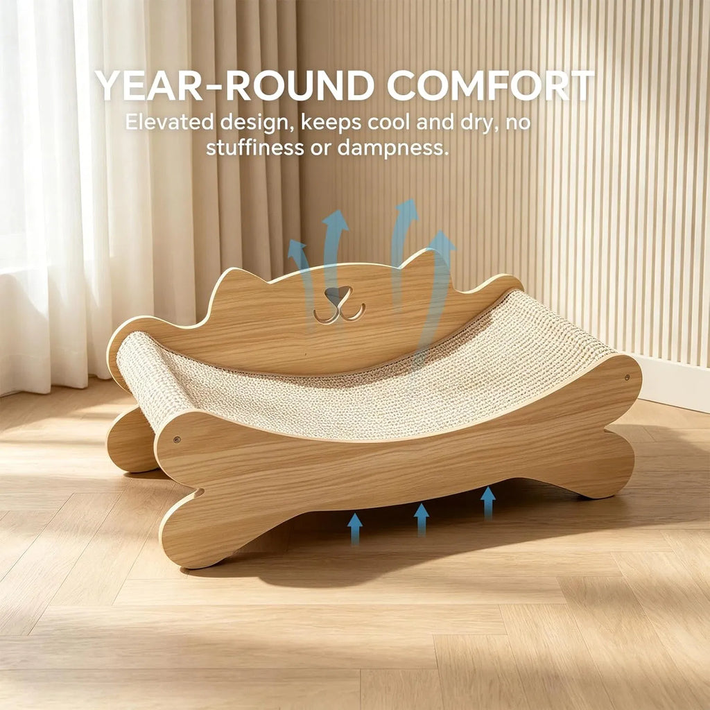 Cat Hammock Bed with Wood Frame & Sisal Scratcher