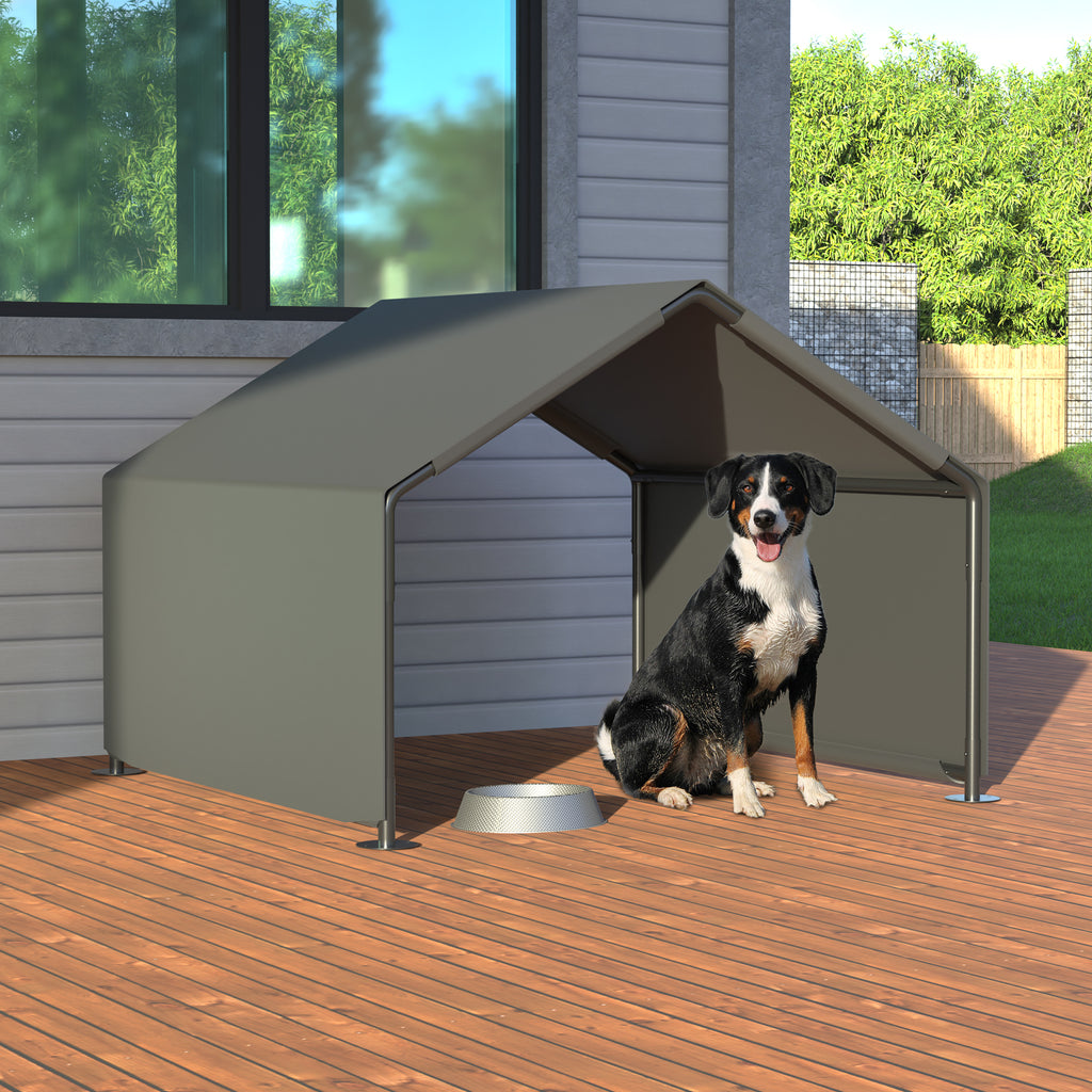 Dog resting in the shade shelter