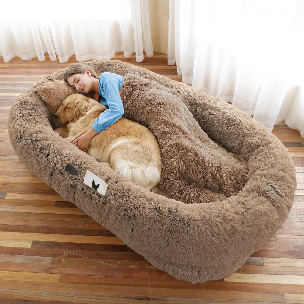 Khaki human dog bed