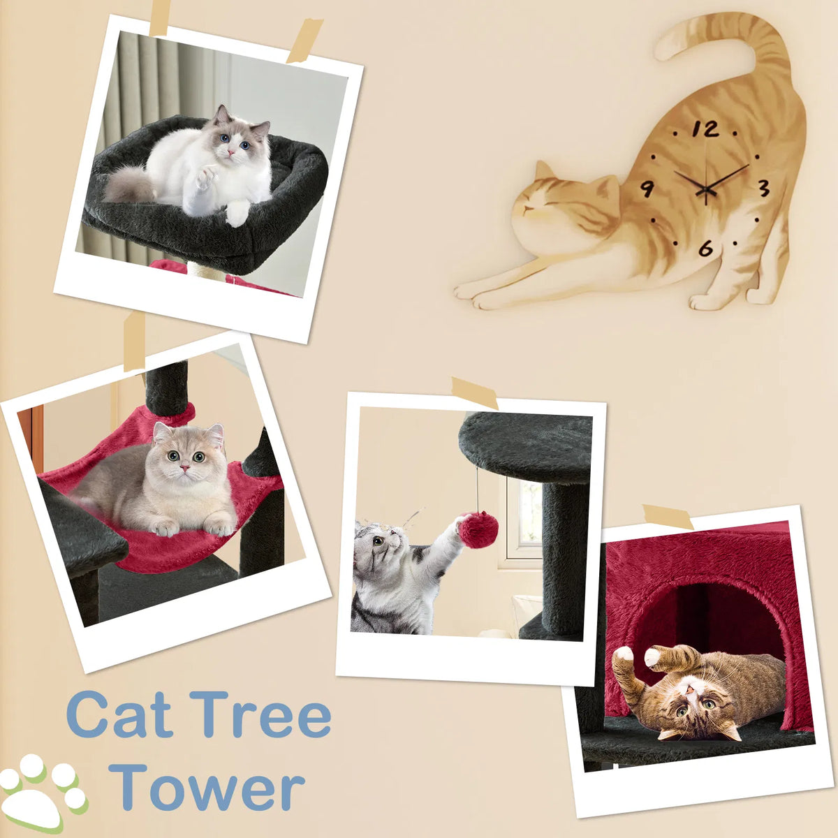 Cats playing on the tower