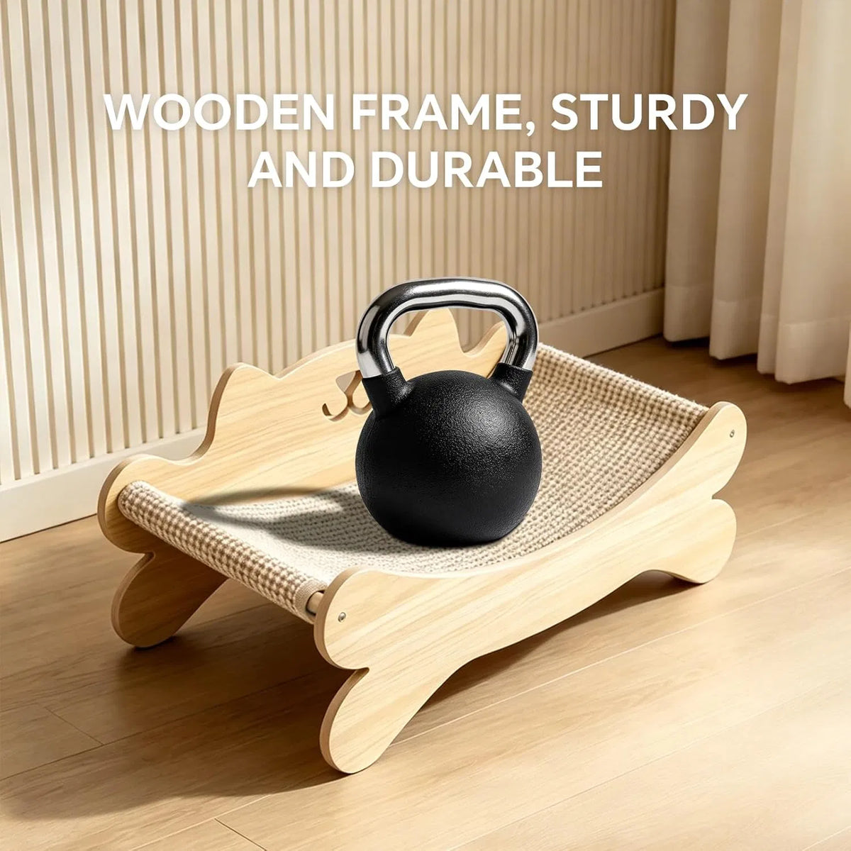 Cat Hammock Bed with Wood Frame & Sisal Scratcher