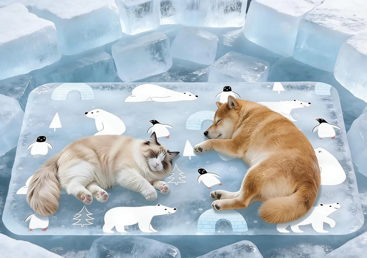 Cat and dog on the cooling mat