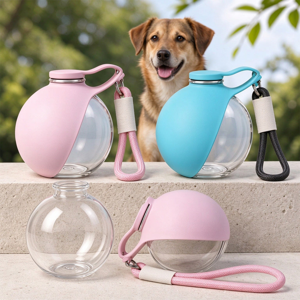 Dogs with the portable water bottle