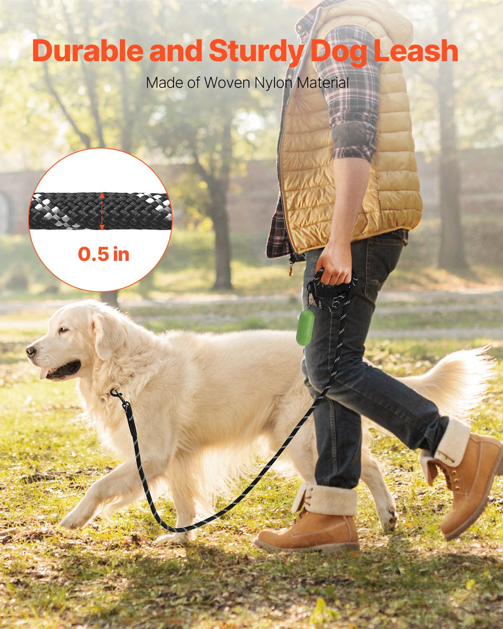 Durable and sturdy leash on a walk