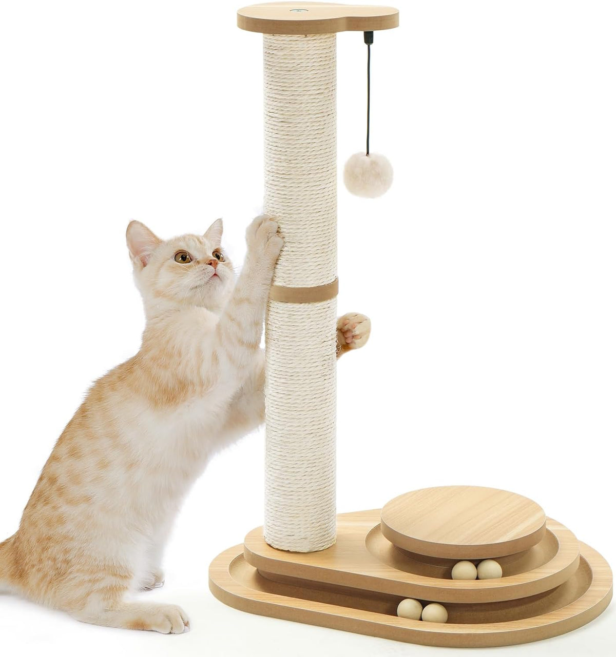 Sisal scratching post with ball track