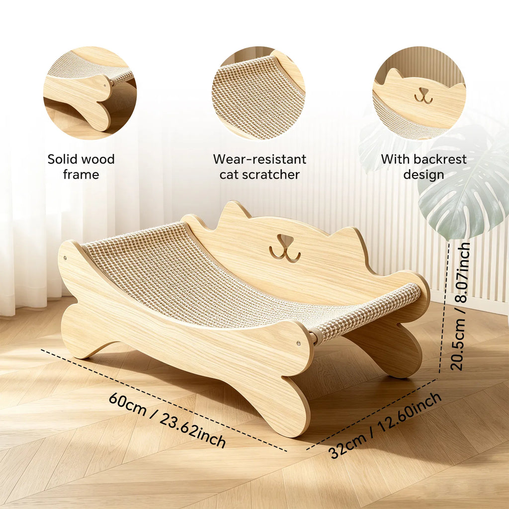Cat Hammock Bed with Wood Frame & Sisal Scratcher