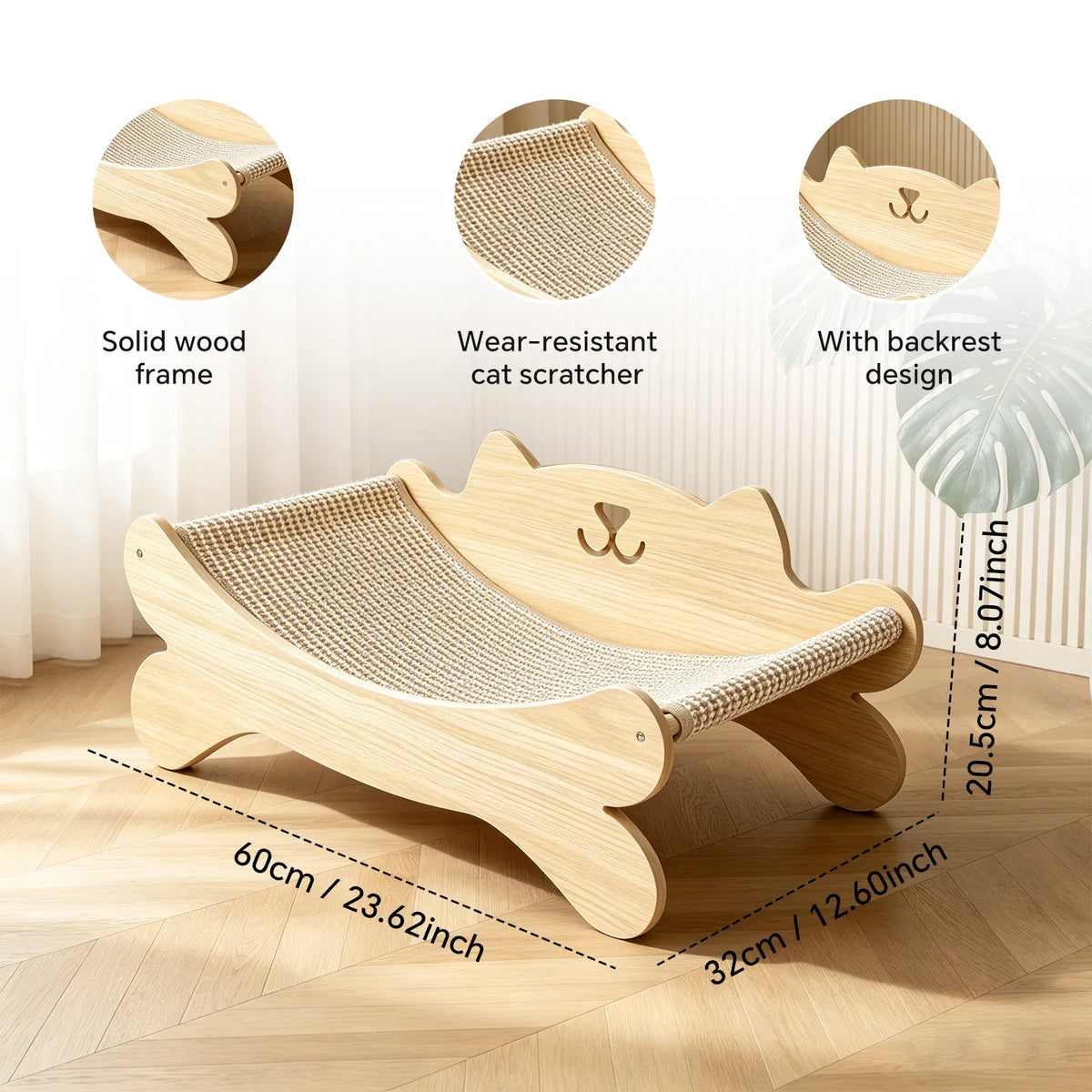 Cat Hammock Bed with Wood Frame & Sisal Scratcher
