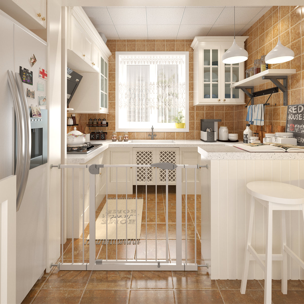 Pet gate in the kitchen