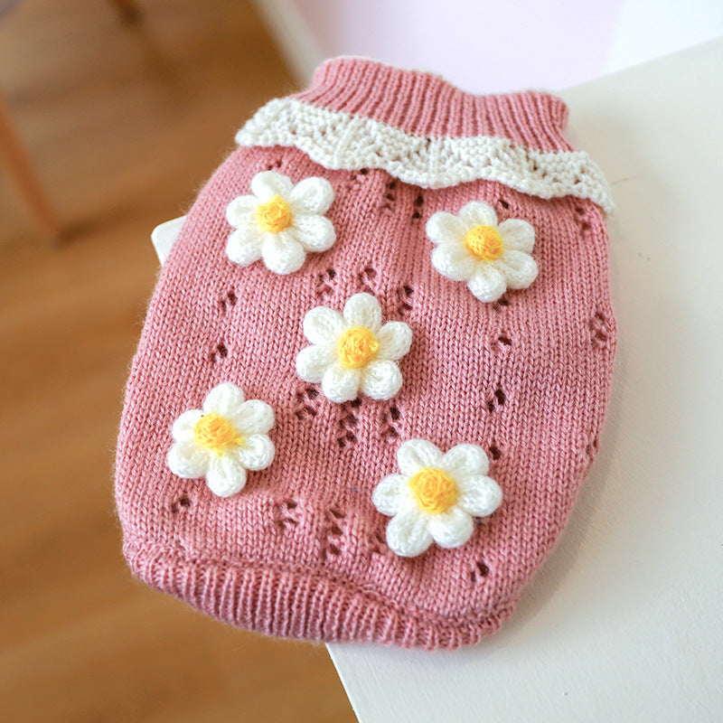 Pink flower knit dog sweater