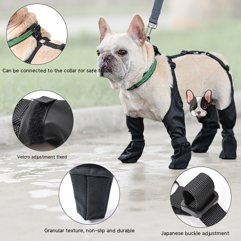 Waterproof Dog Boots with Leg Straps – Set of 4