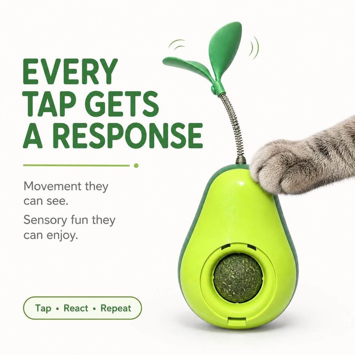 Avocado Wobble Cat Toy with Feather & Catnip Ball