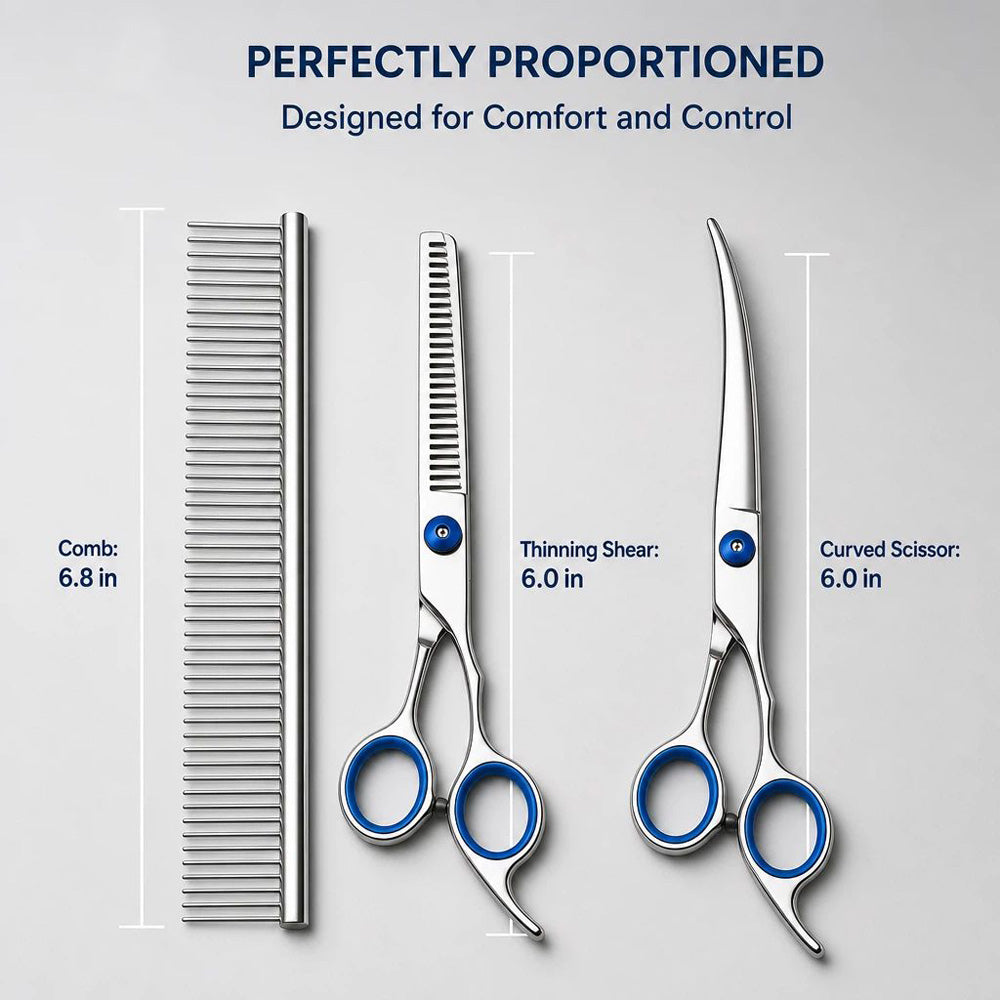 4-in-1 Pet Grooming Scissors Kit with Comb & Case