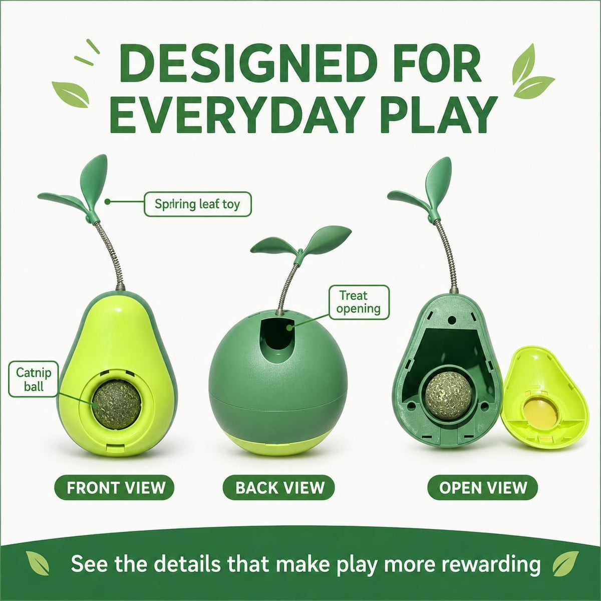 Avocado Wobble Cat Toy with Feather & Catnip Ball