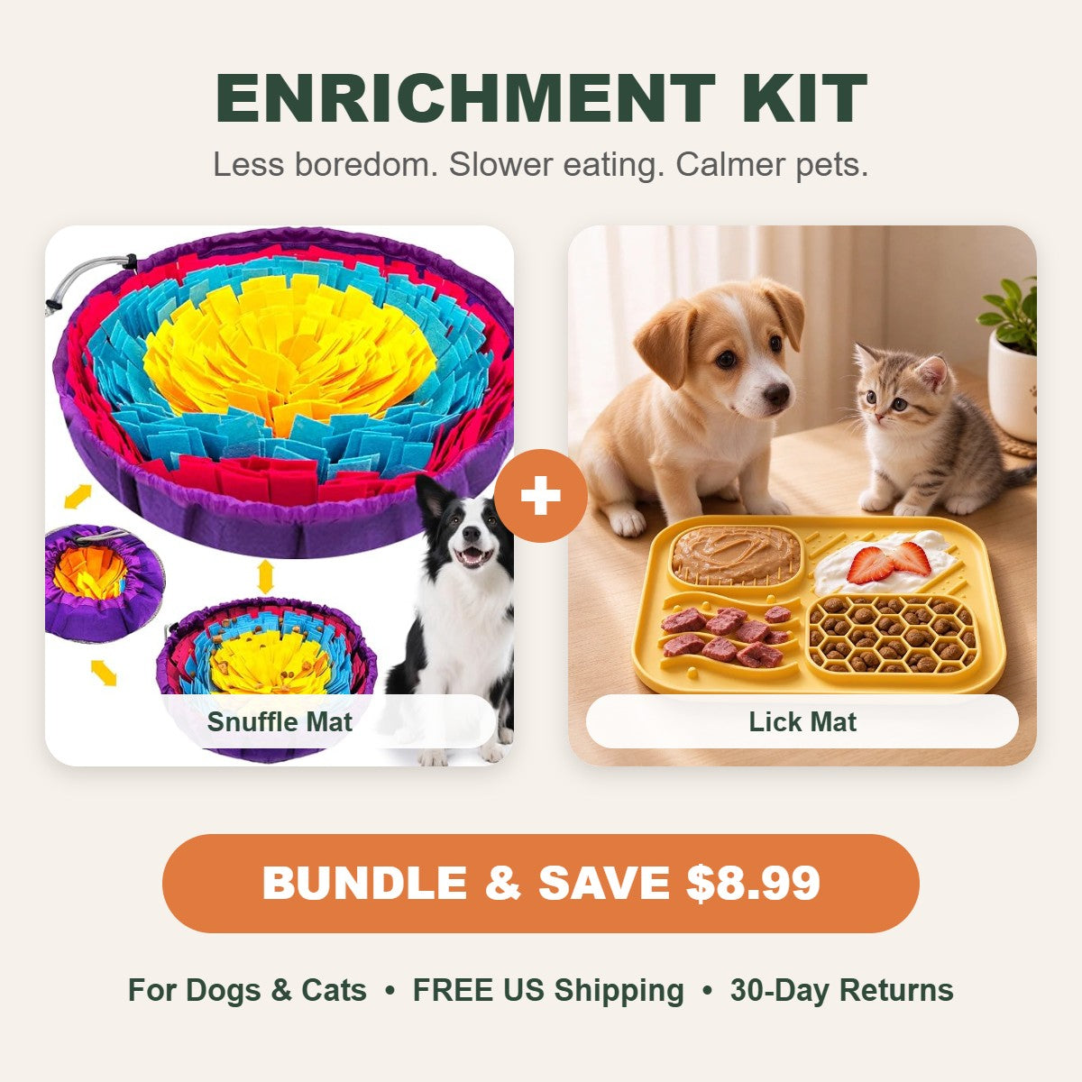 Enrichment Kit: snuffle mat plus silicone lick mat for dogs and cats, bundle and save