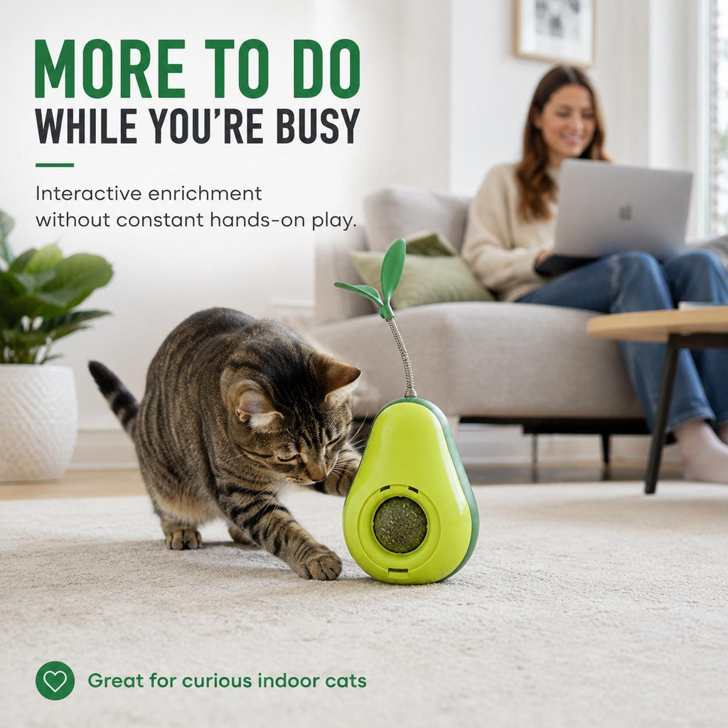Avocado Wobble Cat Toy with Feather & Catnip Ball