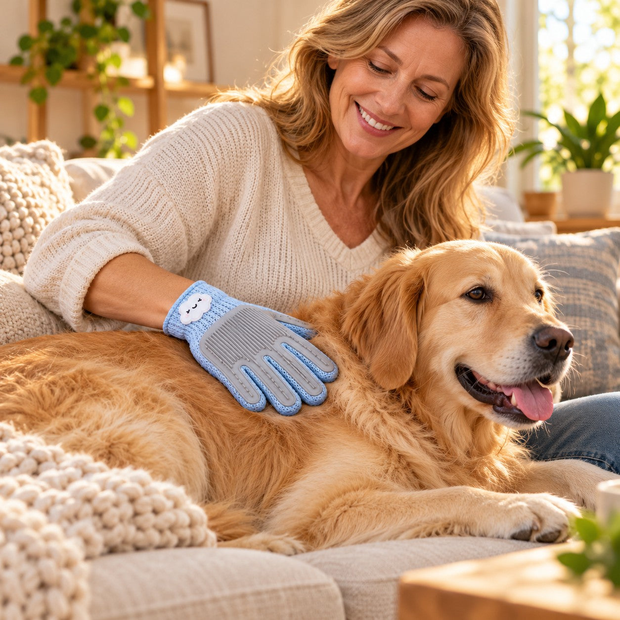 2-in-1 grooming glove: lifts loose fur, soothing massage and removes pet hair from your couch. Free shipping to the US.