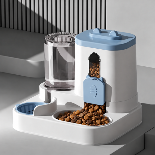 2-in-1 gravity pet feeder and water dispenser: refills food and water automatically, no batteries. Free shipping to the US.